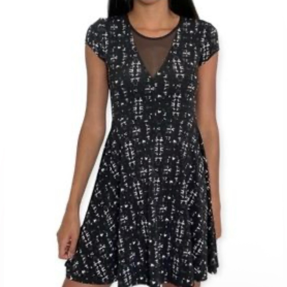 Kimchi Blue black & white mesh insert skater fit and flare dress